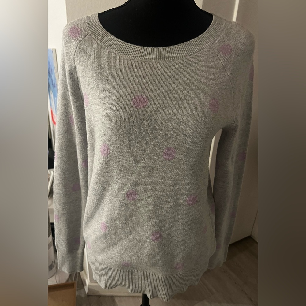 Loft XS gray with pink polka dot adorable sweater.